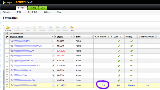 Go Daddy Editing Auto Renewal