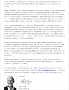 GoDaddy CEO Letter