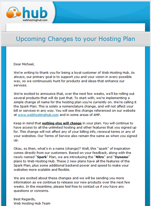 Web Hosting Hub Changes