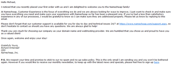 Namecheap Welcome From CEO