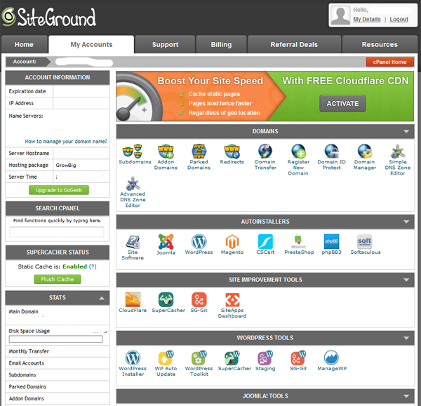 SiteGround cPanel