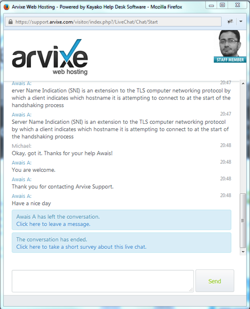 Arvixe Chat Support