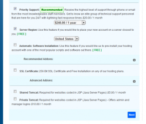 Arvixe Signup Options