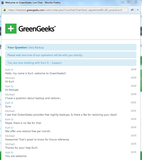 GreenGeeks Chat Support
