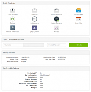 A2 Hosting New Interface Shortcuts