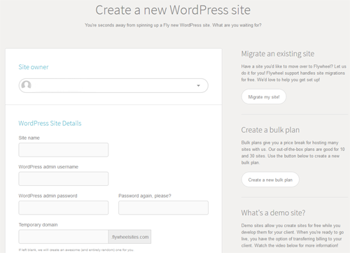 Flywheel Create a WordPress Site
