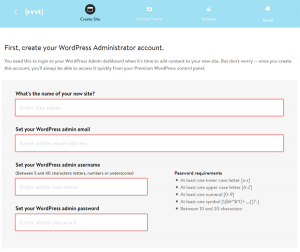 MediaTemple Create a Site WP Admin