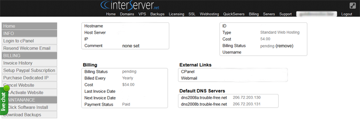 InterServer Account Panel