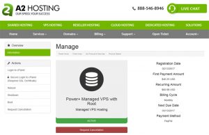 A2 Hosting VPS Dashboard