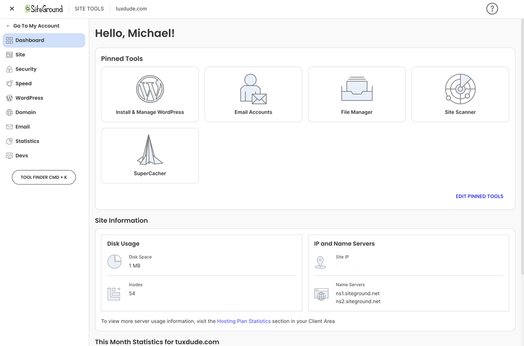 SiteGround Dashboard
