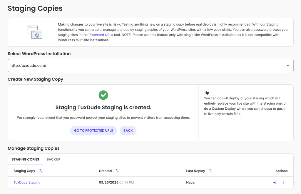 SiteGround Website Staging