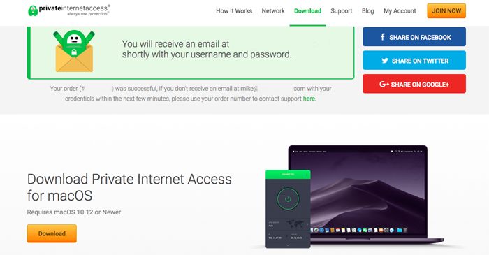 private internet access login details