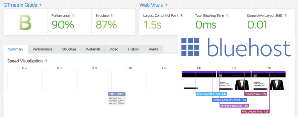 Bluehost Website Builder Speed Results