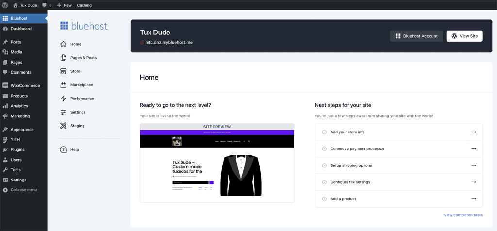 Bluehost WordPress Dashboard