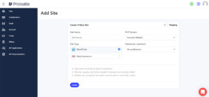 Pressable Control Panel Add Site