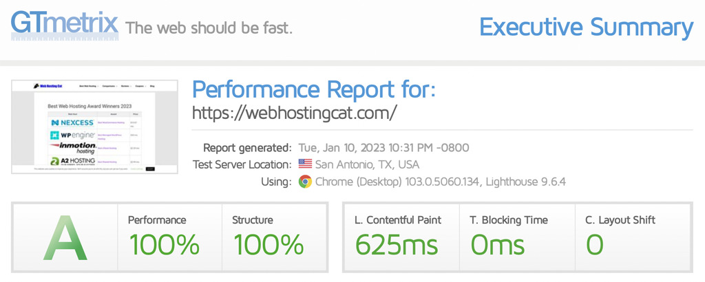 WP Engine GTmetrix Speed Test