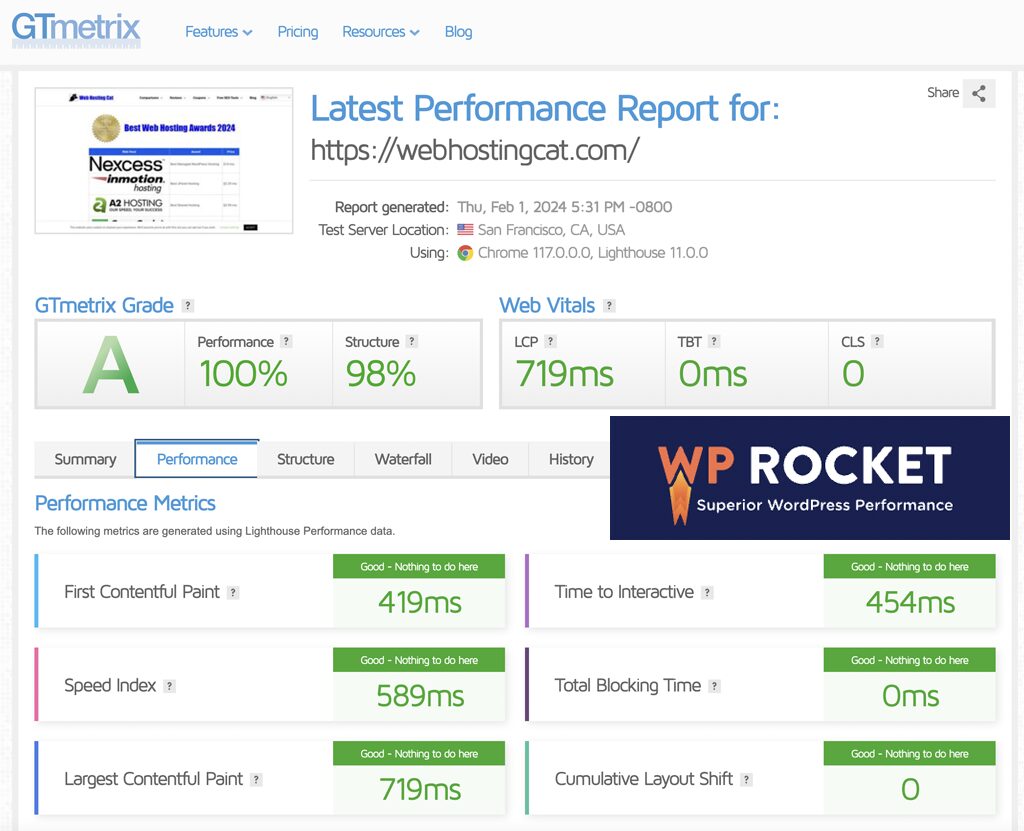 WP Rocket Speed Test Results