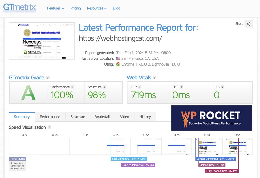 WP Rocket Speed Test Results