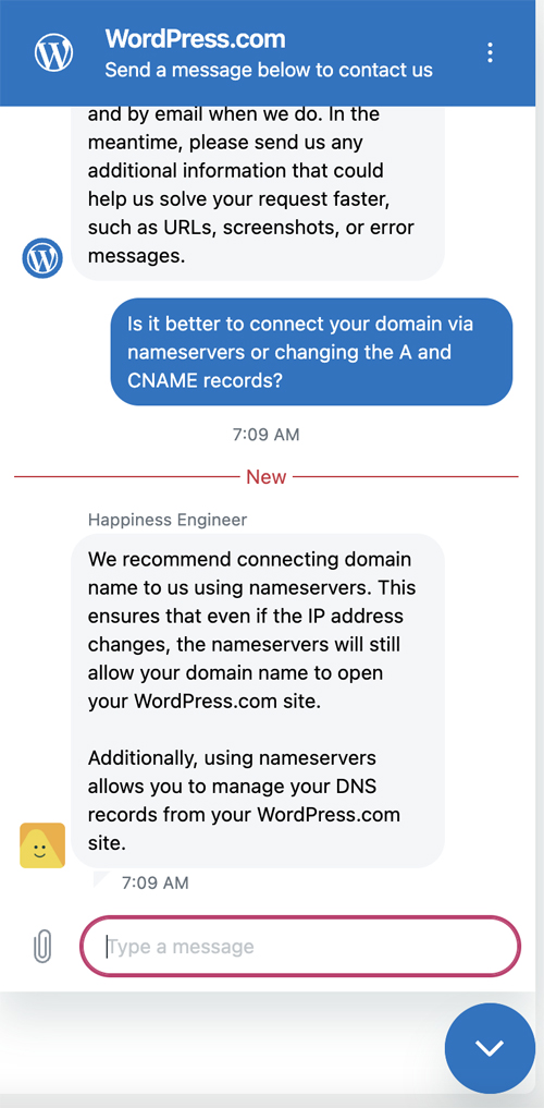 WordPress.com Chat Support