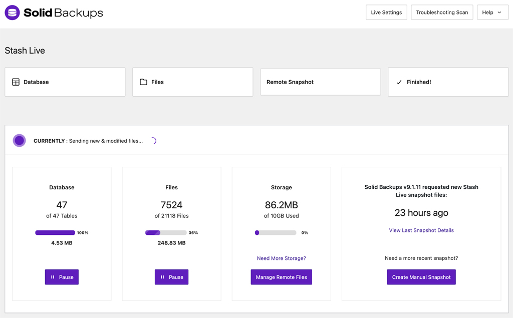 Solid Backups Dashboard