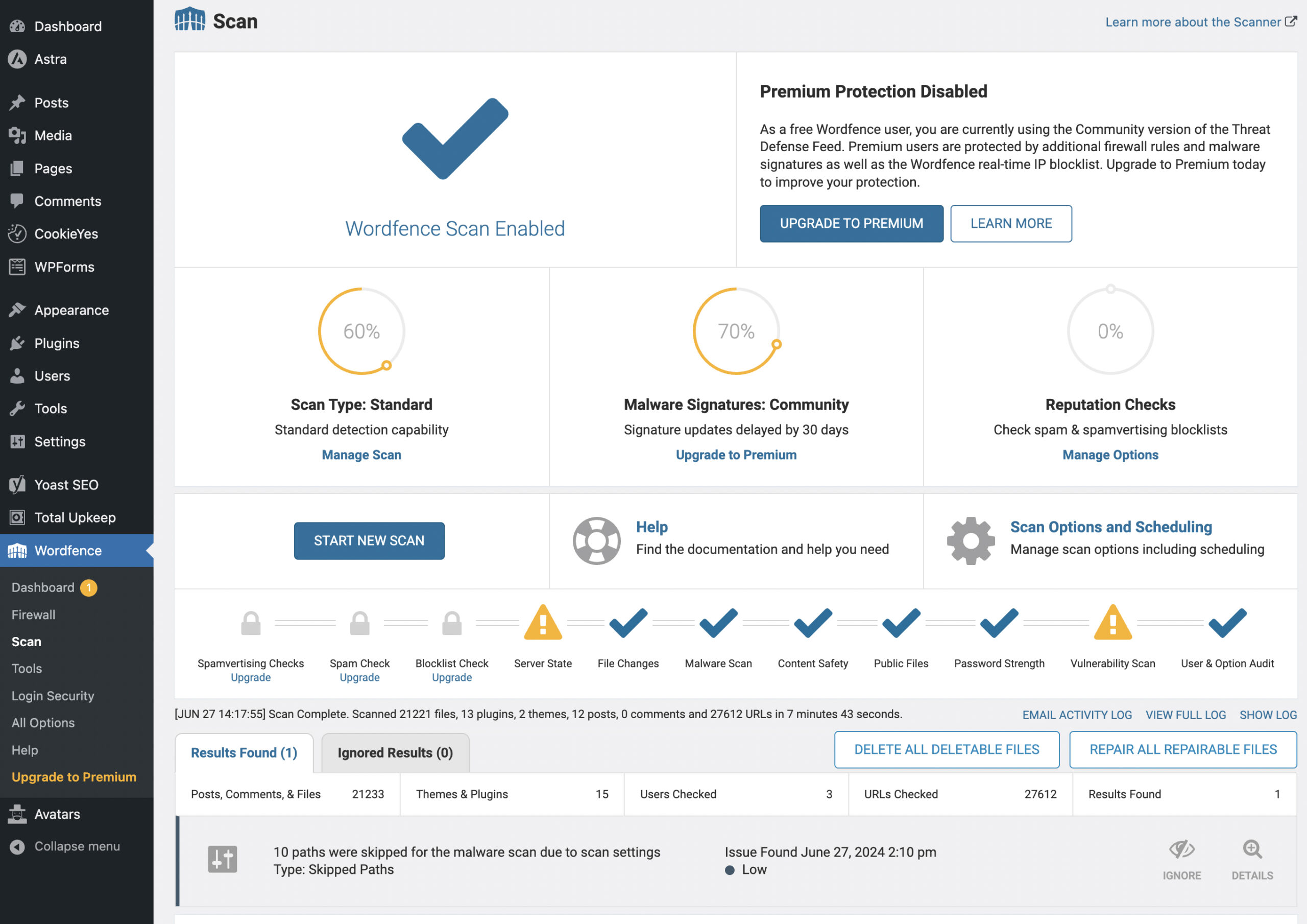 Wordfence Updated Dashboard