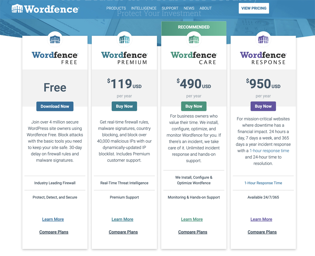 Wordfence Pricing and Plans