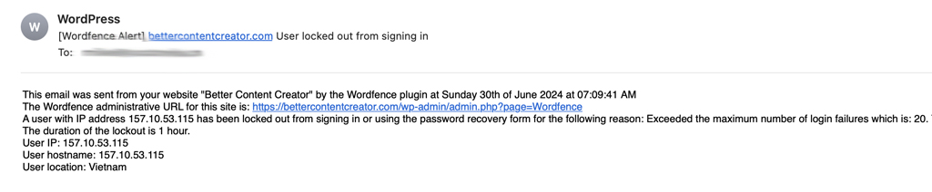 Wordfence Security Alert Email