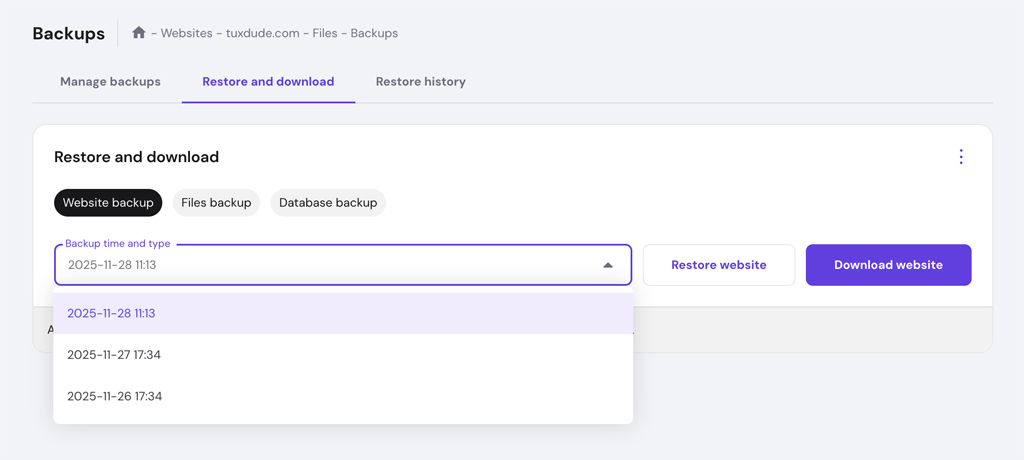 Hostinger Data Backup and Restore