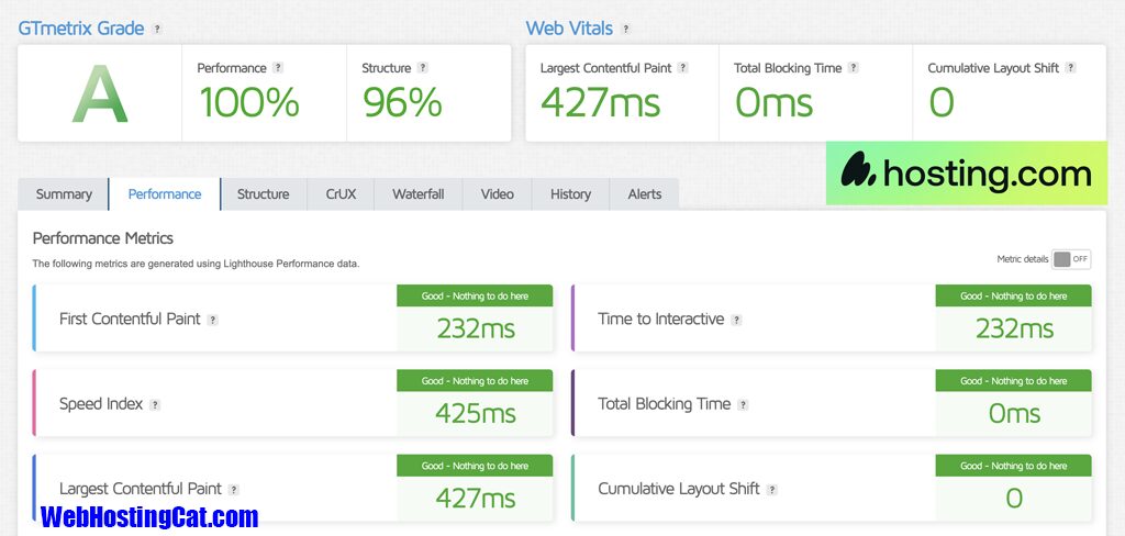 Hosting.com CWV Results