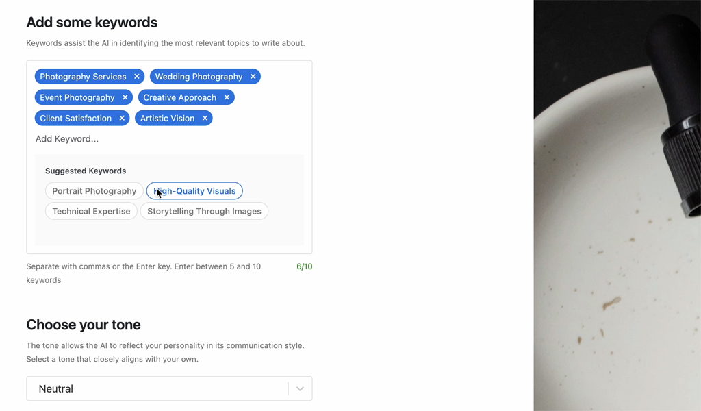 StellarSites AI Keyword Generation