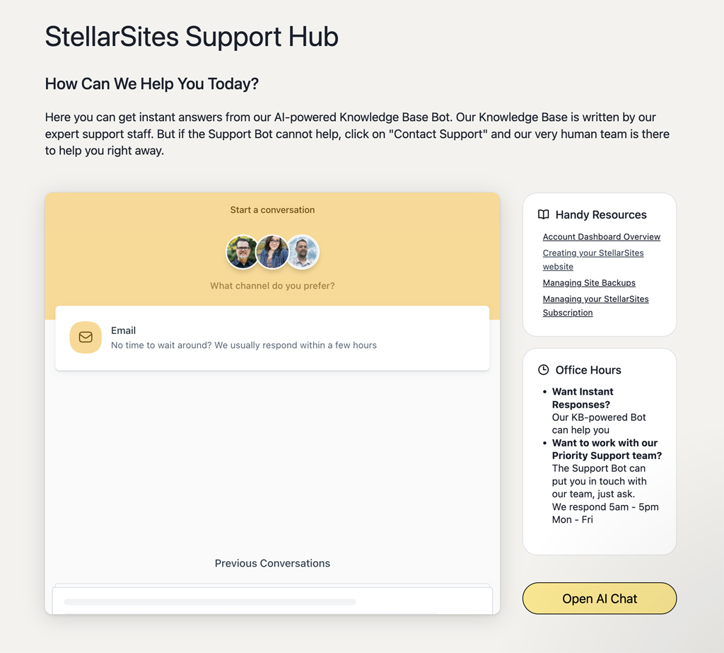 StellarSites Customer Support