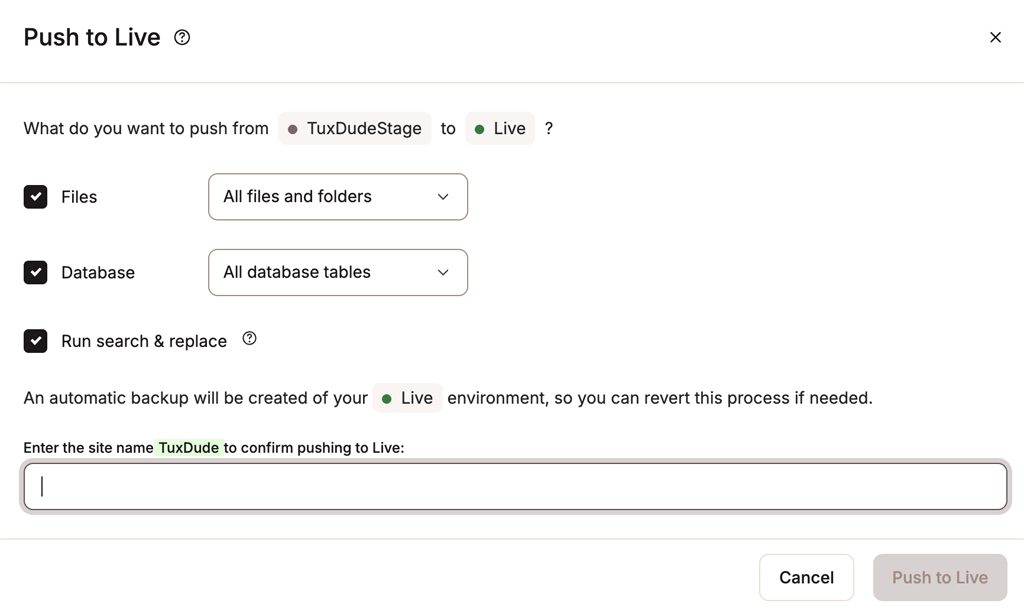 Kinsta Staging Push to Live