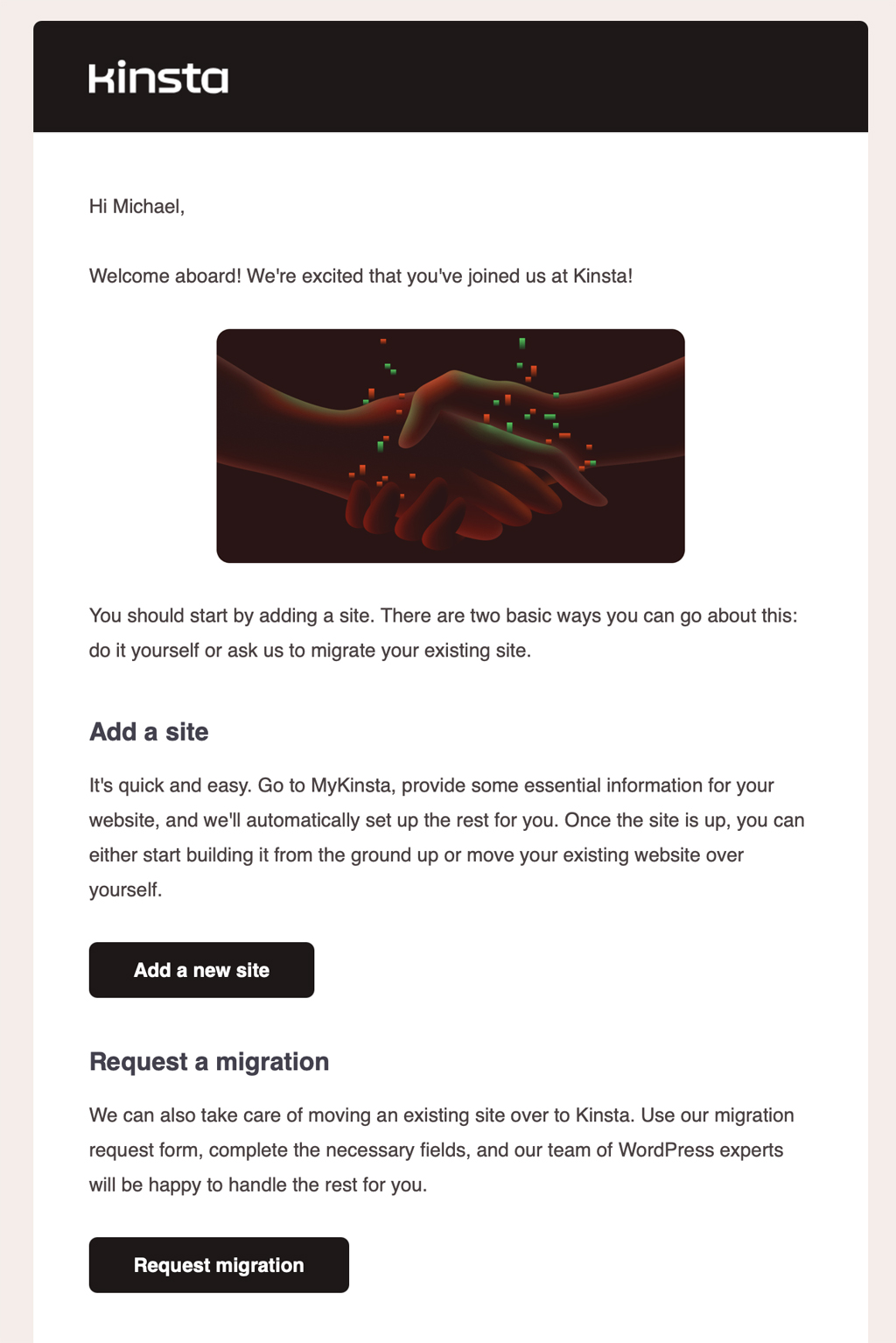 Kinsta Welcome Email